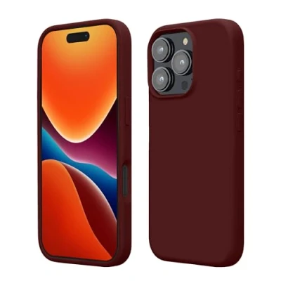Abbildung von kwmobile Hülle kompatibel mit iPhone 16 Pro Silikon Handy Case Handyhülle weiche Oberfläche kabelloses Laden Bordeaux Violett