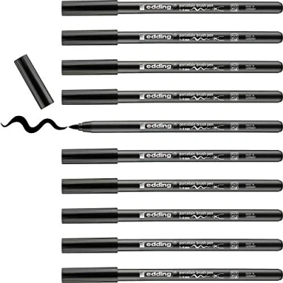 Abbildung von edding 4200 Porzellanpinselstift schwarz 10 Stifte Pinselspitze 1 4 mm Filzstift zum Beschriften u. Dekorieren von Keramik, Porzellan spülmaschinenfest, lichtechte Tinte, schnell trocknend