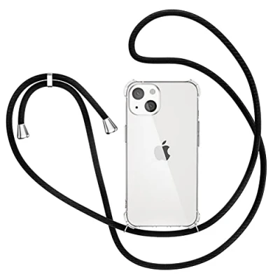 Abbildung von XTCASE Handykette für iPhone 13 Hülle, Smartphone Necklace Handyhülle mit Band Transparent Schutzhülle Stossfest Schnur Case zum Umhängen in Schwarz