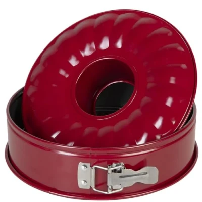 Abbildung von wenco Springform 26 cm, Kuchenform mit Flach und Rohrboden, 2 Böden, runde Backform, auslaufsicher, antihaftbeschichtet, rot
