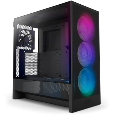 Abbildung von NZXT H5 Flow RGB 2024 Kompaktes ATX Mid Tower PC Gaming Gehäuse, hoher Luftstrom, F360 Kern (CV) inkl., 360 mm Front &amp; 240 Top Radiator Unterstützung, Kabelmanagement, gehärtetes Glas, Schwarz