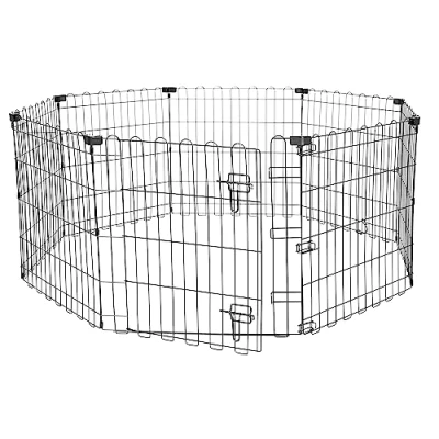 Abbildung von Amazon Basics Achteckig, Laufgehege für Hunde und andere Haustiere, faltbar, Metall, mit Tür, 61 cm, Schwarzer