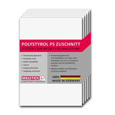 Abbildung von 5er Set Polystyrol Platten weiß I DIN A4 Kunststoff Hartplatten PS Zuschnitte 29,7 x 21 cm 0,5 mm Stärke für Modellbau Architektur DIY mag259