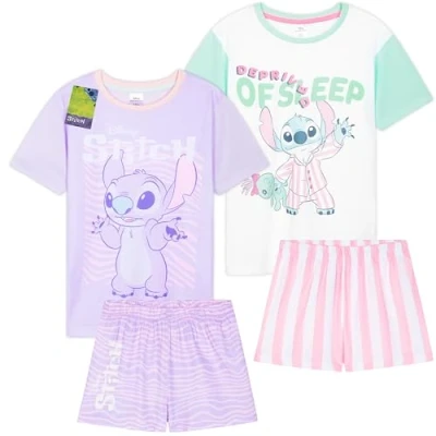 Abbildung von Get Trend Disney Stitch Schlafanzug Mädchen Kurz Kinder Sommer Pyjama 2er Pack Weich Nachthemd Set für und Teenager (13 14 Jahre, Multi Stitch, 2)