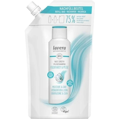Abbildung von lavera Nachfüllbeutel basis sensitiv Pflegeshampoo Feuchtigkeit &amp; Pflege intensive sanfte ohne Silikone vegan Naturkosmetik 500 ml