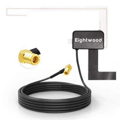 Abbildung von Eightwood Aktive DAB, DAB+ Autoantenne SMB Adapter, Digitales Autoradio Antenne Glashalterung mit 3 m Verlängerungs Kabel Kompatibel für DAB Radio Pioneer Clarion Kenwood Alpine MEHRWEG