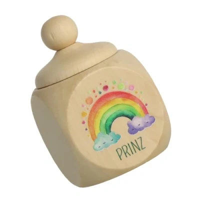 Abbildung von Spruchreif Milchzahndose aus Holz mit Deckel und UV Druck Zahndose für Milchzähne kleines Geschenk Zahnfee Prinz Regenbogen