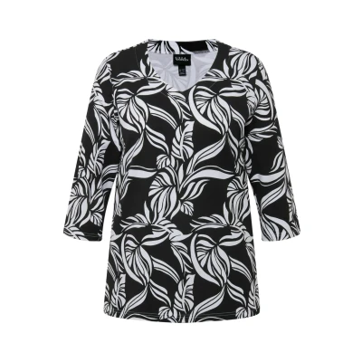 Abbildung von Ulla Popken LEAF 3/4 Vneck Langarmshirt, Damen, Größe: 46/48, Black