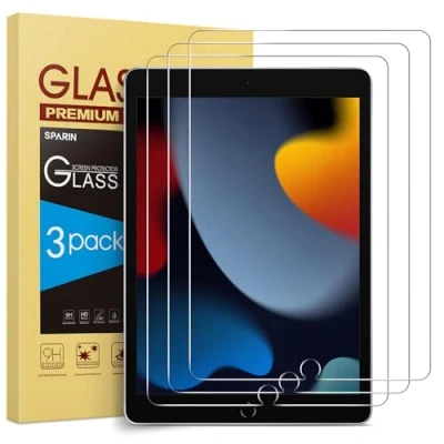 Abbildung von SPARIN 3 Stück Panzer Schutz Glas Schutzfolie für iPad 9. Generation, 8. und 7. Schutzglas folie 10,2 zoll 2021 2020