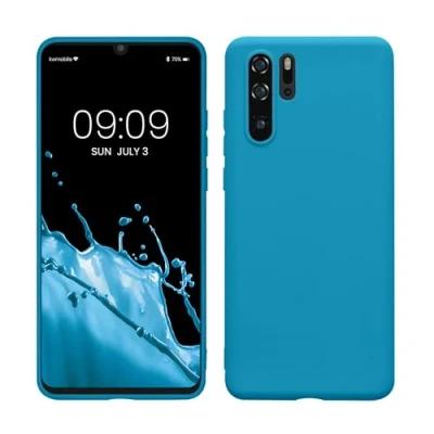 Abbildung von kwmobile Hülle kompatibel mit Huawei P30 Pro weiches TPU Silikon Case Cover geeignet für kabelloses Laden Karibikblau