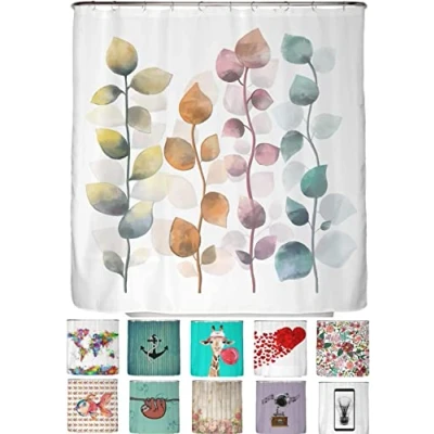 Abbildung von arteneur® Bunte Blätter Anti Schimmel Duschvorhang 200 x Recycelt mit Öko Tex Standard 100 Beschwerter Saum, Blickdicht, Wasserdicht, Waschbar, 12 Ringe &amp; E Book