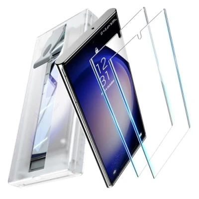 Abbildung von UniqueMe Panzerfolie für Samsung Galaxy S22 Ultra/S23 Ultra Schutzfolie, 2 Stück 7H Displayschutz,[Fingerabdruck ID Unterstützen][3D Vollabdeckung],Blasenfest Installation