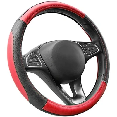 Abbildung von COFIT Anti Rutsch Lenkradhülle Lenkrad Abdeckung Atmungsaktiv Lenkradbezug aus Mikrofaser Leder M 37 38cm Rot and Schwarz