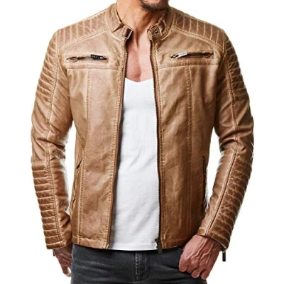 Abbildung von Redbridge Herren Jacke Übergangsjacke Biker Kunstleder Echtleder Baumwolle mit gesteppten Bereichen Kunstleder, Camel M