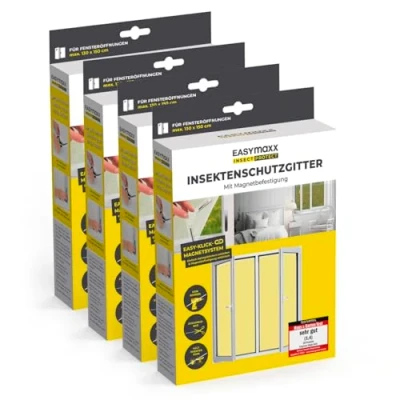 Abbildung von EASYmaxx Insect Protect Fliegengitter Fenster mit Magnetbefestigung zuschneidbares Moskitonetz Insektenschutz bis 130 x 150 cm Mückenschutz Magnet leichte Montage [4 Stück]
