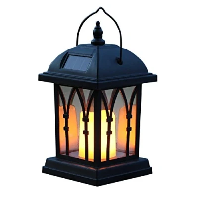 Abbildung von Festive Lights 27cm Schwarze Solar Laterne mit LED Kerze und täuschend echt wirkendem Flacker Effekt IP44 Wasserdicht Solarlaterne für außen Solarlampen Tisch Gartenlaterne