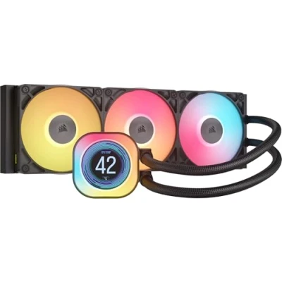 Abbildung von CORSAIR iCUE LINK Titan 360 RX LCD CPU Flüssigkeitskühler 360mm AIO FlowDrive Kühl Engine Intel LGA 1851/1700, AMD AM5/AM4 3X RX120 RGB Lüfter System Hub Inbegriffen Schwarz