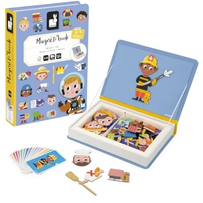 Abbildung von Janod Magnéti&#039;Book Berufe Magnetisches Lernspiel 48 Magnete + 16 Vorlagenkarten Kinderspielzeug aus FSC Pappe Ab 3 Jahren, J02597, Mehrfarbig, Klein