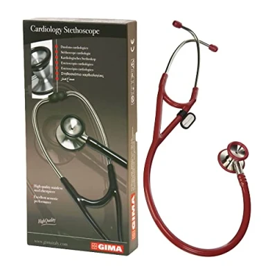 Abbildung von Gima Classic Cardiology Stethoskop mit Edelstahlkopf, kegelförmige Glocke für tiefe Frequenzen, hochempfindliche Membran zur Verstärkung von Klängen, Lira Bordeaux, 32551
