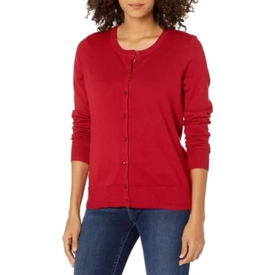 Abbildung von Amazon Essentials Damen Leichte Rundhalsstrickjacke (Erhältlich In Übergröße), Rot, L