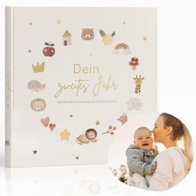 Abbildung von MeinBaby123® Babyalbum Dein 2tes Jahr hochwertig vergoldet Geschenk erster Geburtstag Geschenkt 1. Meilensteine im zweiten Lebensjahr (beige)