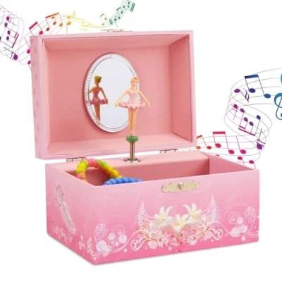 Abbildung von Jewelkeeper Schmuckkästchen für Kinder und Mädchen mit drehender Ballerina, Rosa Design im Vintage Look Schwanensee Melodie