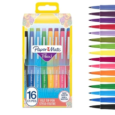 Abbildung von Papermate Flair Filzstifte mittlere Spitze (0,7 mm) Gemischte Farben Tasche mit 16 Stiften