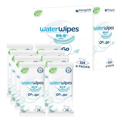 Abbildung von WaterWipes Tücher für unterwegs, 224 (8 Packungen), Feuchttücher auf 99% iger Wasserbasis, ideal Gesicht und Körper