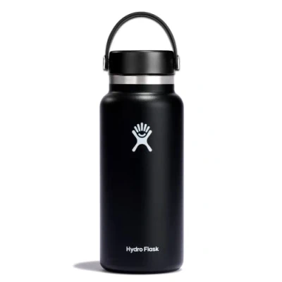 Abbildung von HYDRO FLASK Trinkflasche 946ml (32oz) Isolierte Wasserflasche aus Edelstahl Sportflasche mit auslaufsicherem Flex Cap Deckel &amp; Gurt Thermoflasche Spülmaschinenfest Größe Öffnung Black