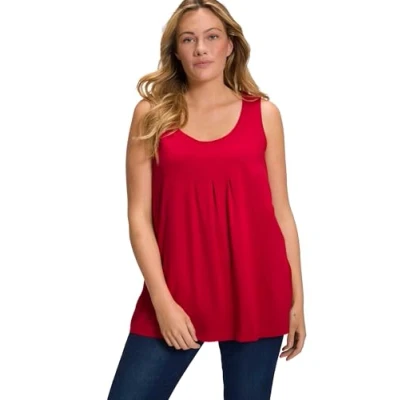 Abbildung von Ulla Popken Damen Top, Zierfalten, A linie, Rundhals, Ärmellos, Modal T Shirts, Mohn, 50 52 EU
