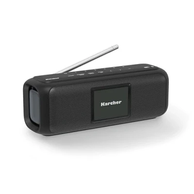 Abbildung von Karcher DAB Go tragbarer Bluetooth Lautsprecher &amp; Digitalradio DAB+ / UKW Radio mit 2, 4&quot; Farbdisplay/Wecker 5 Watt Stereo Sound/USB C/Akku, Schwarz