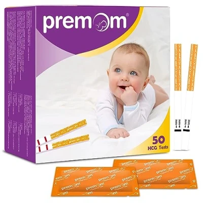 Abbildung von Premom 50 x Schwangerschaftstest Frühtest 10 miu/ml Empfindliches Pregnancy Test Frühschwangerschaftstest Streifen mit Höchster Genauigkeit Zuverlässiger Ultra Schwangerschaft