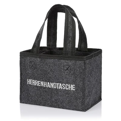 Abbildung von Nordstern Herrenhandtasche Filz Flaschentasche Trendiger Bierträger für 6 Flaschen Grau mit Trennwänden Faltbar 20x13x15 cm