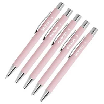 Abbildung von Westcott PRIMESOFT Kugelschreiber 5 Stück 5er Set Rosa Premium aus Aluminium Dokumentenecht mit blauer Tinte Strichstärke XB 1,4 mm E 745013 00