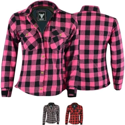 Abbildung von BULLDT Damen Motorradhemd Holzfäller Look Hemd mit Protektoren, Rosa, 50/5XL