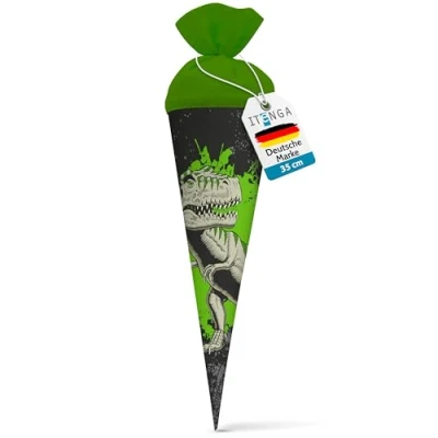Abbildung von itenga Geschwister Schultüte Zuckertüte T Rex mit Filzverschluss Schule Einschulung Schulanfang 35 cm