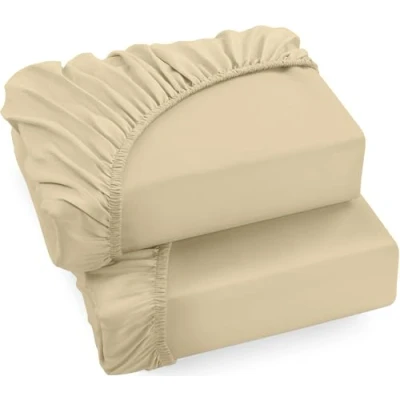 Abbildung von Utopia Bedding 2er Set Spannbettlaken 90x200cm Beige Gebürstete Mikrofaser Spannbetttuch 35 cm Tiefe Tasche