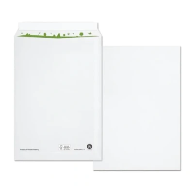 Abbildung von beECO Versandtaschen C4 (250 Stück), haftklebende Versandtasche ohne Fenster, A4 aus 100 % Recycling Papier, geeignet für DIN weiß, 324 x 229 mm, 100g/m²