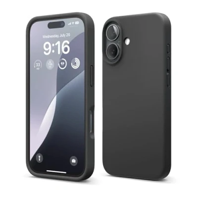 Abbildung von elago Premium Liquid Silikon Hülle Kompatibel mit iPhone 16 Hülle, Ganzkörper Handyhülle, Stoßfest, Schlanke Kratzfester weicher Mikrofaser Innenfutter, 6.1 Zoll (Schwarz)