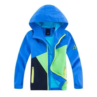 Abbildung von YOUNGSOUL Kinder Regenjacke mit Farbblock Mädchen Jungen Übergangsjacke Outdoorjacke Win und Wasserdicht Windjacke Kapuze Blau DE: 104 110 (Herstellergröße 110)