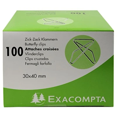 Abbildung von Exacompta 14765E 100er Pack ZickZack Büroklammern 30x40mm Eckklammern aus Aluminium in praktischer Aufbewahrungsbox
