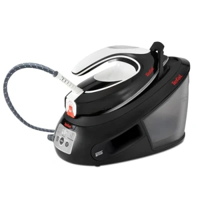 Abbildung von TEFAL SV8055 EXPRESS ANTI CALC abnehmbarer Kalk Kollektor 450 g/Min. Dampfstoß leistungsstarker 6,5 Bar Druck Smart Temp Technologie Eco Modus 1,8 L Wassertank Schwarz/weiß