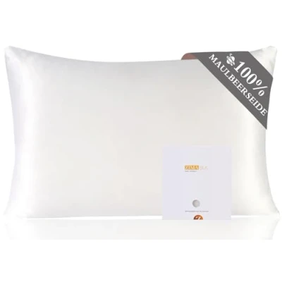 Abbildung von ZIMASILK Kissenbezug aus 100% Seide für Haare und Haut. Doppelseitige 19 Momme Reine Maulbeerseide Kissenhülle mit Reißverschluss, 1 Stück. (40x80 cm, Weiß)