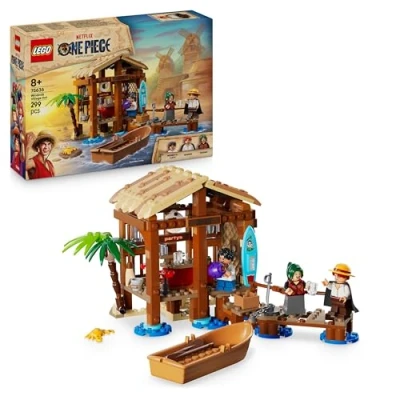 Abbildung von LEGO ONE Piece Windmühlendorf Hütte Spielzeug mit Boot, Jungen Ruffy, Shanks &amp; Makino Minifiguren sowie Zubehör inkl. Steckbrief Anime Geschenk für Jungen, Mädchen Fans ab 8 Jahren 75636