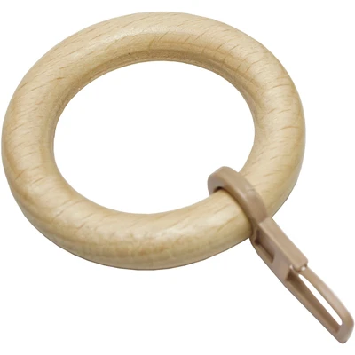 Abbildung von GARDINIA Gardinenringe für Gardinenstangen Ø 28 mm, Mit Gardinenhaken, 10 Stück, Ring-Breite 9 Holz, Natur