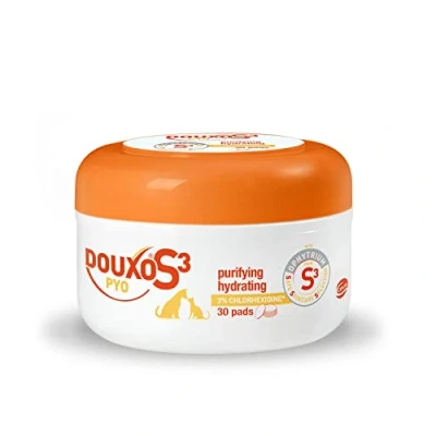 Abbildung von Douxo S3 PYO Pads, Antibakterielle &amp; Anti Hefe Hunde und Katzenfüßtücher, Antiseptische Pads für Katzen Hunde, Beruhigende Haustiertücher Reinigende Hydratisierende