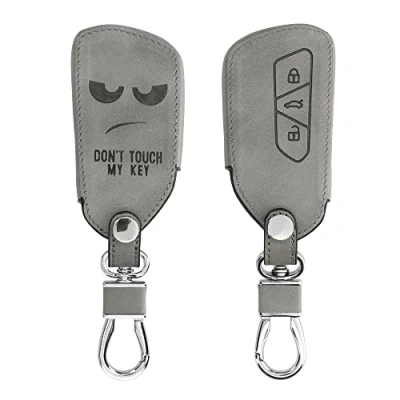 Abbildung von kwmobile Autoschlüssel Hülle kompatibel mit VW Golf 8 3 Tasten Kunstleder Schutzhülle Schlüsselhülle Cover Don&#039;t Touch My Key Grau