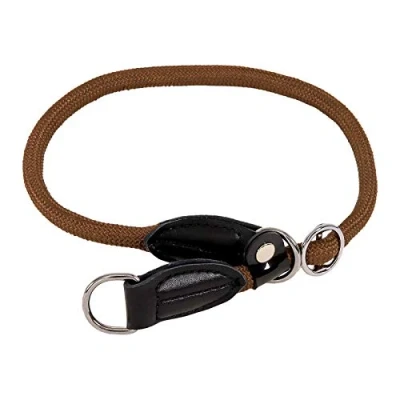 Abbildung von lionto Hundehalsband aus strapazierfähigem Nylon für Hundetraining, Länge 50 cm, 1 cm Dicke, Zugstopp Halsband Hunde, Lederimitat mit Metallring &amp; Anpassung durch stufenlosen Schieber, braun