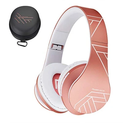 Abbildung von PowerLocus Bluetooth Over Ear Kopfhörer, Kabellos Stereo Faltbare Kopfhörer Kabellose und Kabel mit Integriertem Mikrofon, Micro SD/TF, FM für Handys/iPad/Laptops &amp; PC (Rose Gold)