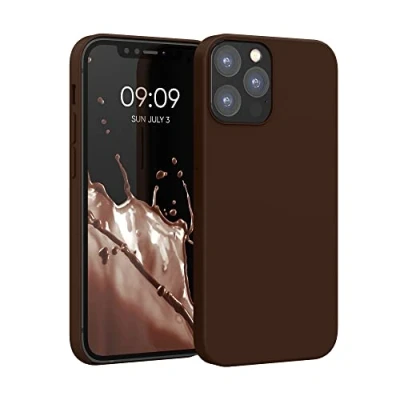 Abbildung von kwmobile Hülle kompatibel mit Apple iPhone 12 / Pro Silikon Handy Case Handyhülle weiche Oberfläche kabelloses Laden Chocolate